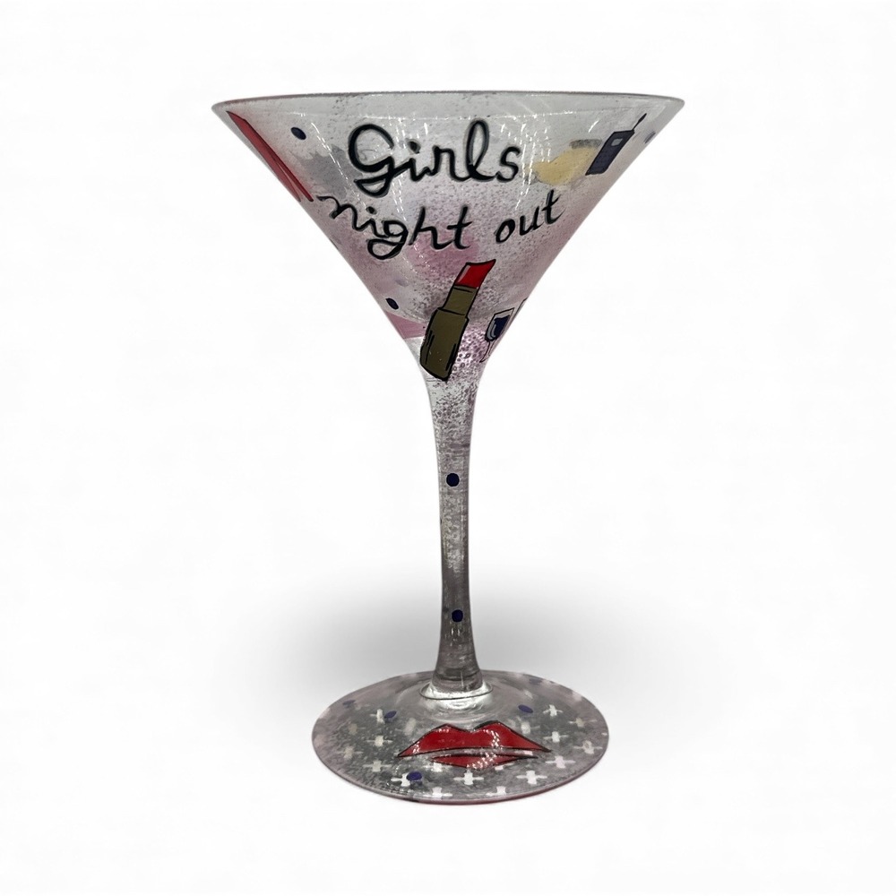 Girls Night Out Martini Glass Hand Painted Lipstick Heels Kiss Lip Design